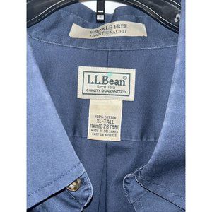 LL Bean Shirt Mens XL Tall XLT Blue Button Up Wrinkle Free Casual Adult